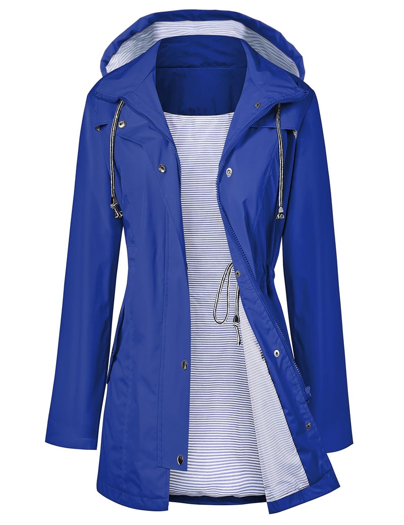 LOMON Raincoat Women Waterproof Long Hooded Trench Coats Lined Windbreaker Travel Jacket Blue XXL - Image 1
